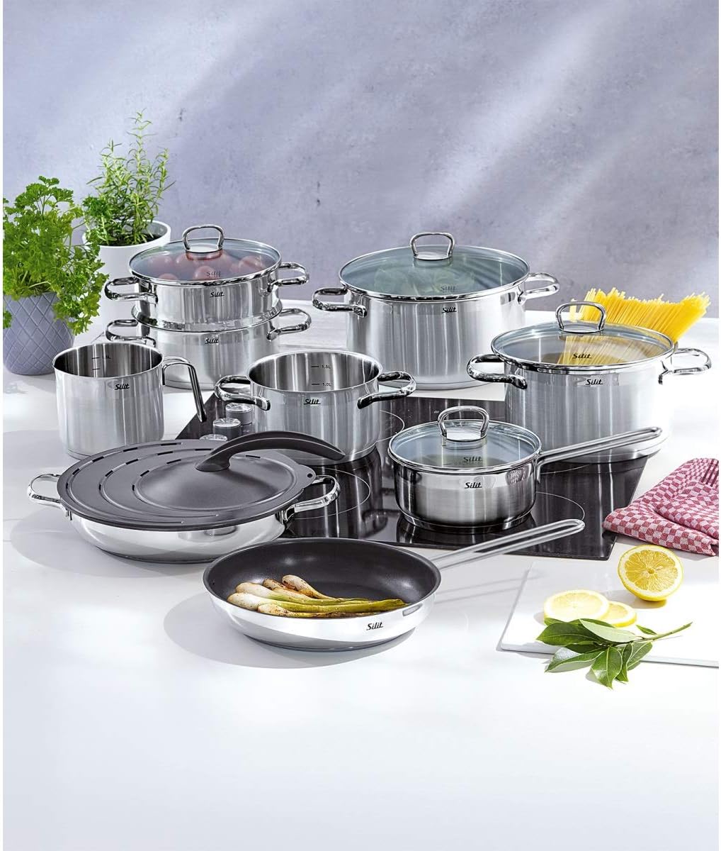 Silit Toskana Topfset induktionsgeeignet 10-teilig, Kochtopf Set mit Glasdeckel, Induktionskochtöpfe, Milchtopf, Dämpfer, Pfanne, Edelstahl teilmattiert, Induktions Töpfe Set unbeschichtet – Bild 13