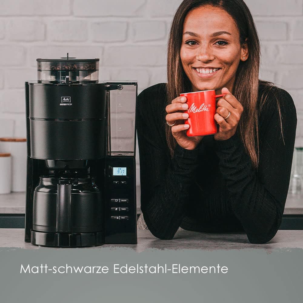 Melitta AromaFresh - Filterkaffeemaschine - mit Glaskanne - integriertes Mahlwerk - Timer Funktion - 10 Tassen - Pure Black – Bild 27