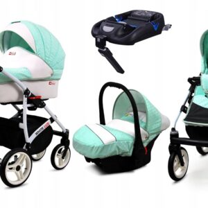 BabyLux® Bambimo Kinderwagen Set 3 in 1 - White Lux - incl. Babywanne, Buggy Sportsitz, Auto-Babyschale - Autositz - Kinderwagenset - Kombikinderwagen mit Wickeltasche, Regenschutz usw.