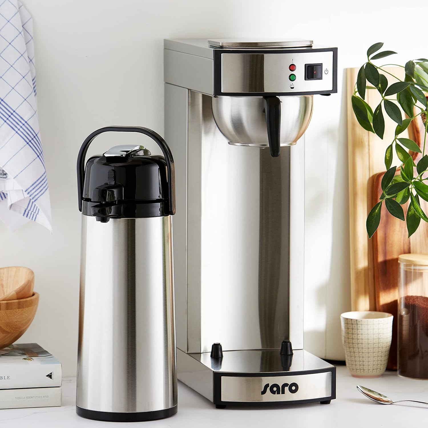 Saro Thermo Kaffeemaschine mit Korbfilter und Thermoskanne Industriekaffeemaschine mit Pumpkanne (2,2 Liter, ca. 10 Tassen Kaffee, Brüh- & Warmhaltefunktion), silber – Bild 10