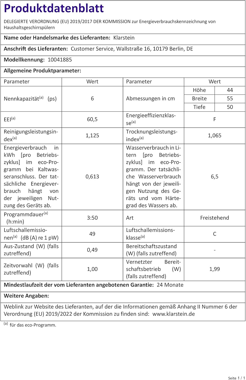 Klarstein ia 8 - Spülmaschine, Geschirrspüler, Freistehend, Teilintegriert, F, 55 cm breit, 8 Maßgedecke, 6 Programme, Aquastop, silber – Bild 13