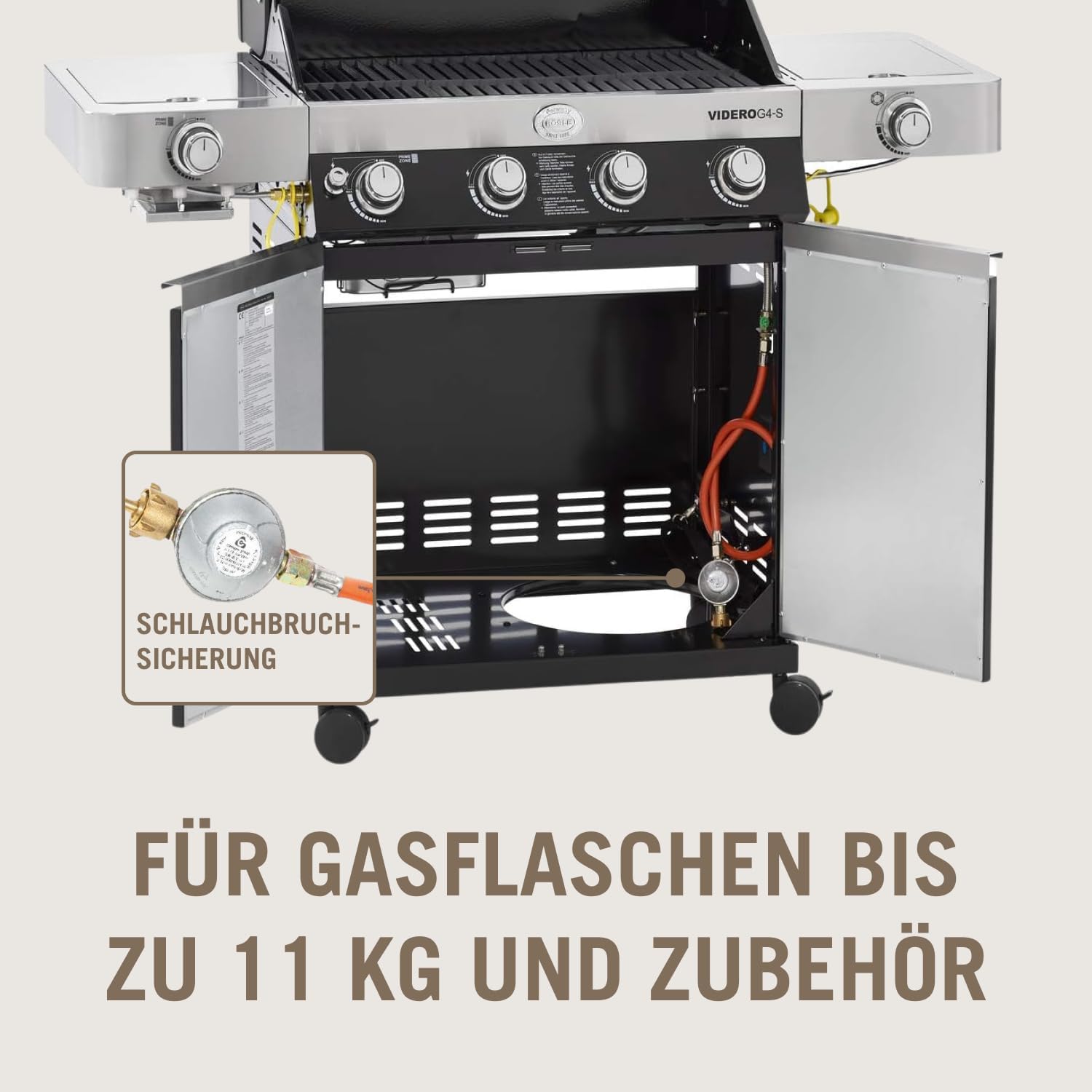 RÖSLE Elektrogrill BBQ-Portable Videro E2-P, tragbarer Tischgrill mit 2 Brennern, Warmhalterost und Deckel mit Glaseinsatz, pulverbeschichteter Stahl, schwarz/silbern – Bild 29