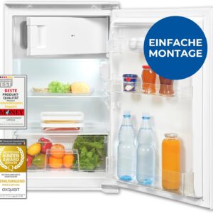 Exquisit Einbaukühlschrank mit Gefrierfach, 118 Liter Nutzinhalt, Einbaukühlschrank 88cm, Einbaugerät, 4-Sterne-Gefrierfach, EKS5131-4-E-040D weiss (Energieklasse D)