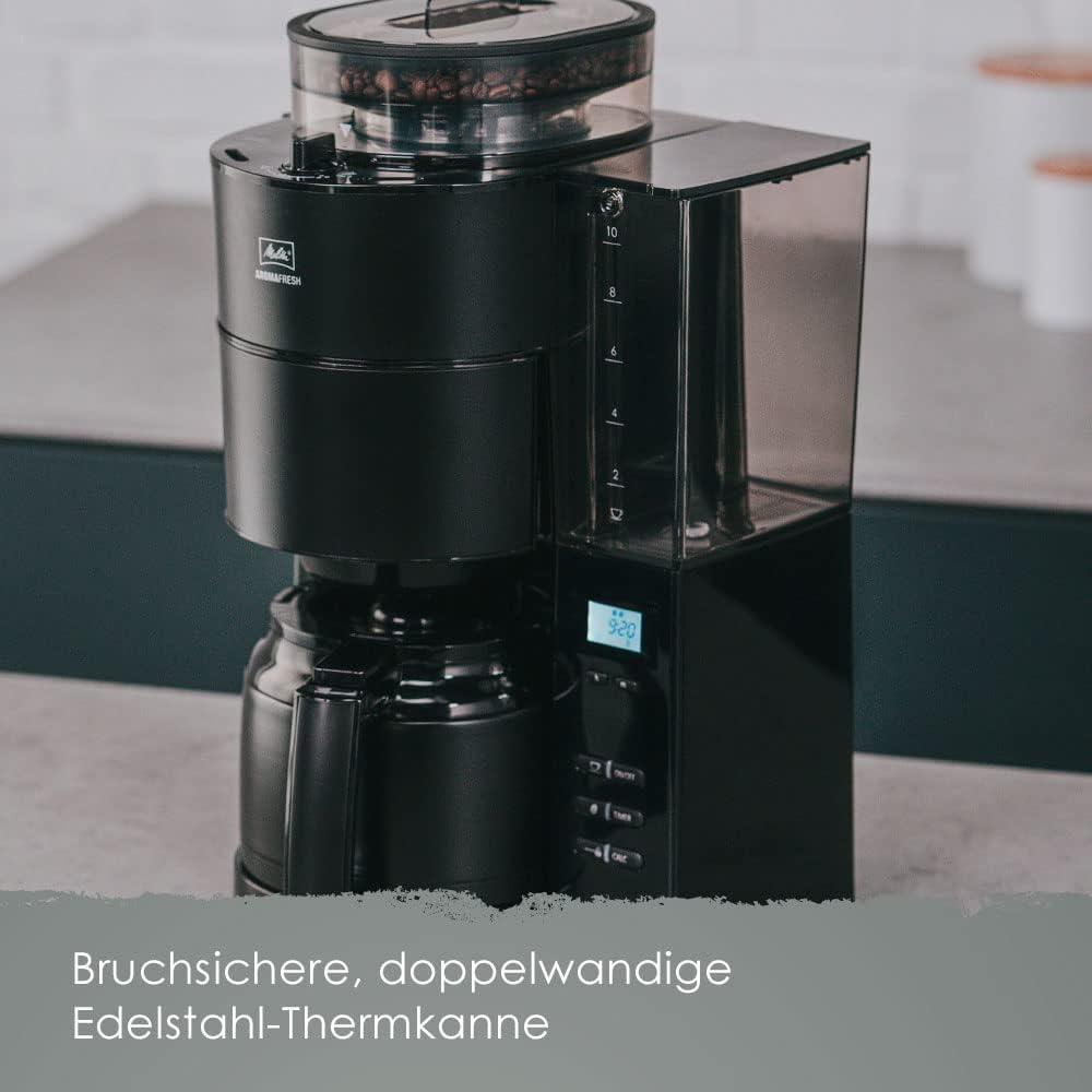Melitta AromaFresh - Filterkaffeemaschine - mit Glaskanne - integriertes Mahlwerk - Timer Funktion - 10 Tassen - Pure Black – Bild 22