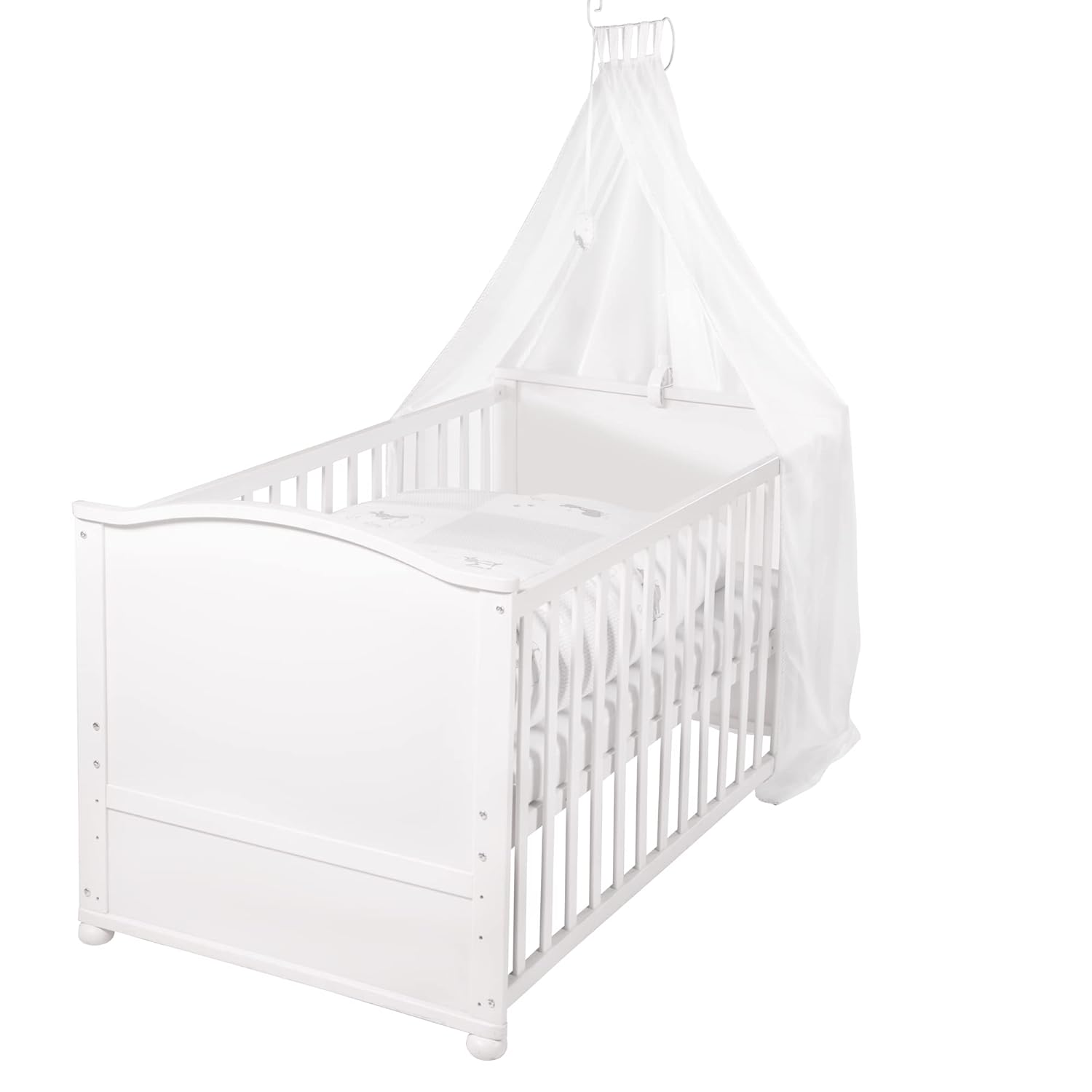 roba Babybett Set Adam & Eule - 70 x 140 cm - Mitwachsendes Kinderbett mit Bettwäsche, Himmel, Matratze - Höhenverstellbar - zu Juniorbett umbaubar - Holz weiß – Bild 6