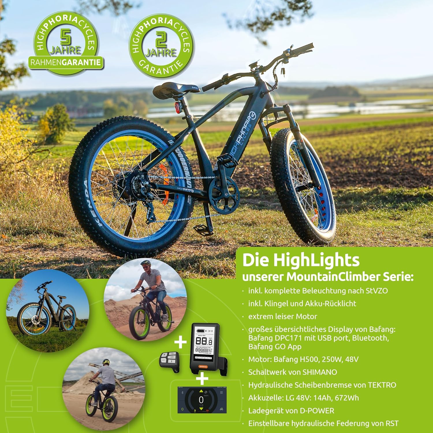 Highphoria Elektrofahrrad Erwachsene, 250W 25 km/h E-Bike mit Batterie, Starker Motor, Kettenschaltung, E-Mountainbike mit Hydraulische Federgabel Pedelec für Damen & Herren – Bild 29