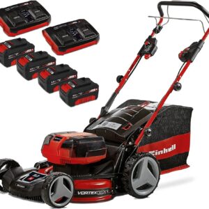 Einhell Akku-Rasenmher GE-CM 36/47 S HW Li Kit Power X-Change (36 V, 47 cm Schnittbreite, bis 700 m, Brushless, Radantrieb, 75 L Fangkorb, inkl. 4x 4,0 Ah + 2x Twincharger)