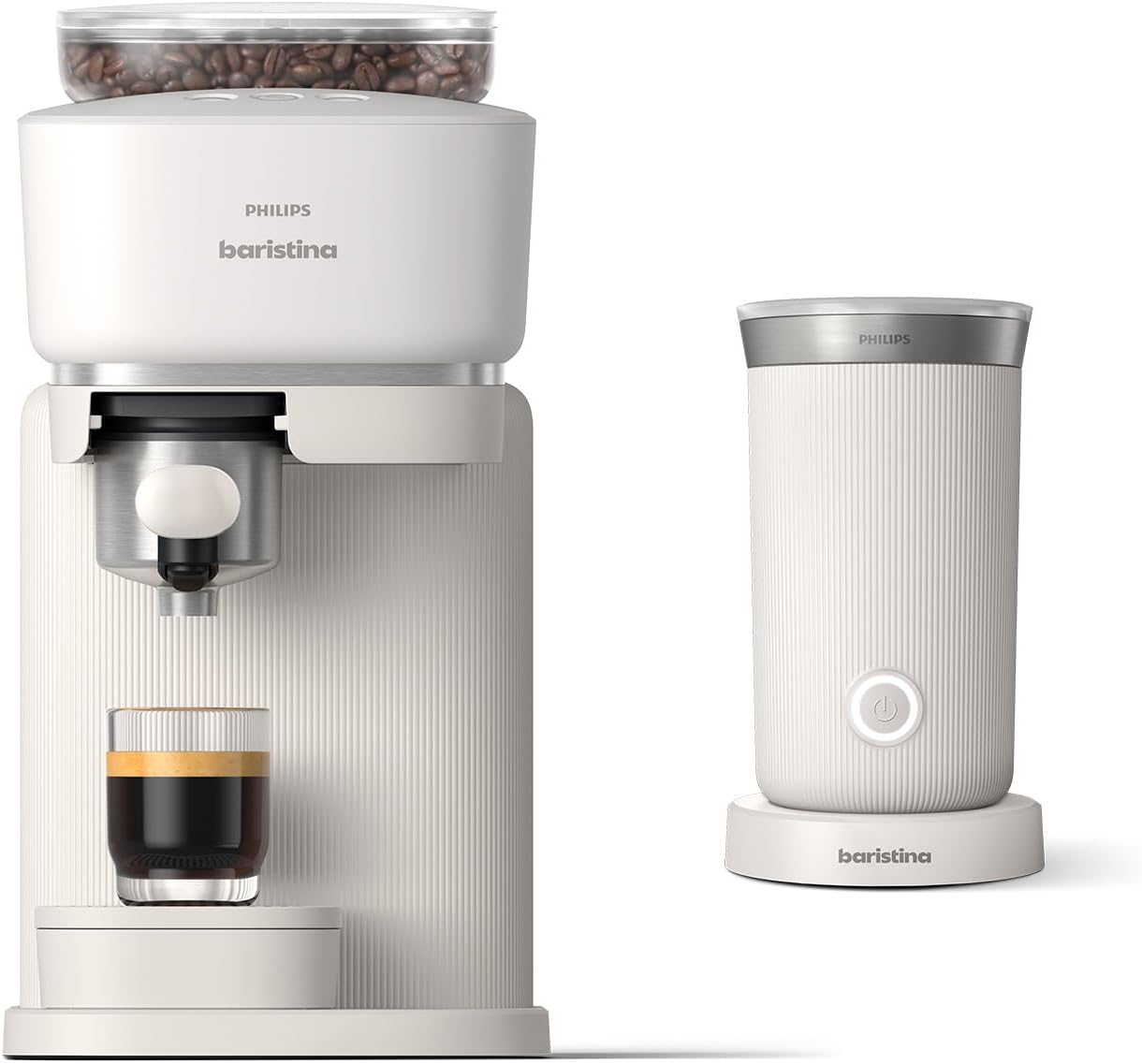 Philips Baristina Espressomaschine - Real Espresso- made simple. Kompakte Kaffeemaschine- Naturweiß mit weißem Siebträger- 16-bar-Pumpendruck- automatisches Mahlwerk- Cafe Crema (BAR300/00) – Bild 4