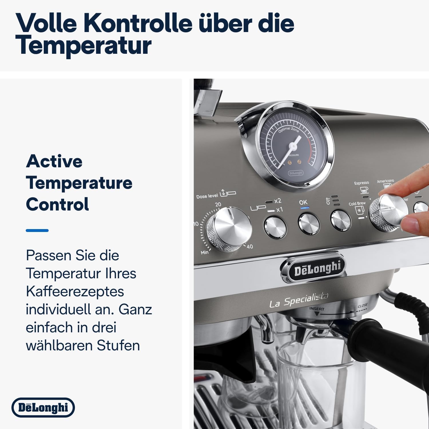 De'Longhi La Specialista Arte EC9155.MB Siebtrgermaschine, Espressomaschine mit Mahlwerk, 8 Mahlgrade, 15 Bar, 3 Temperaturen, Milchschaumdüse, 1300 W, 1,5 l Tank, Edelstahl/Schwarz inkl. Barista-Kit – Bild 13