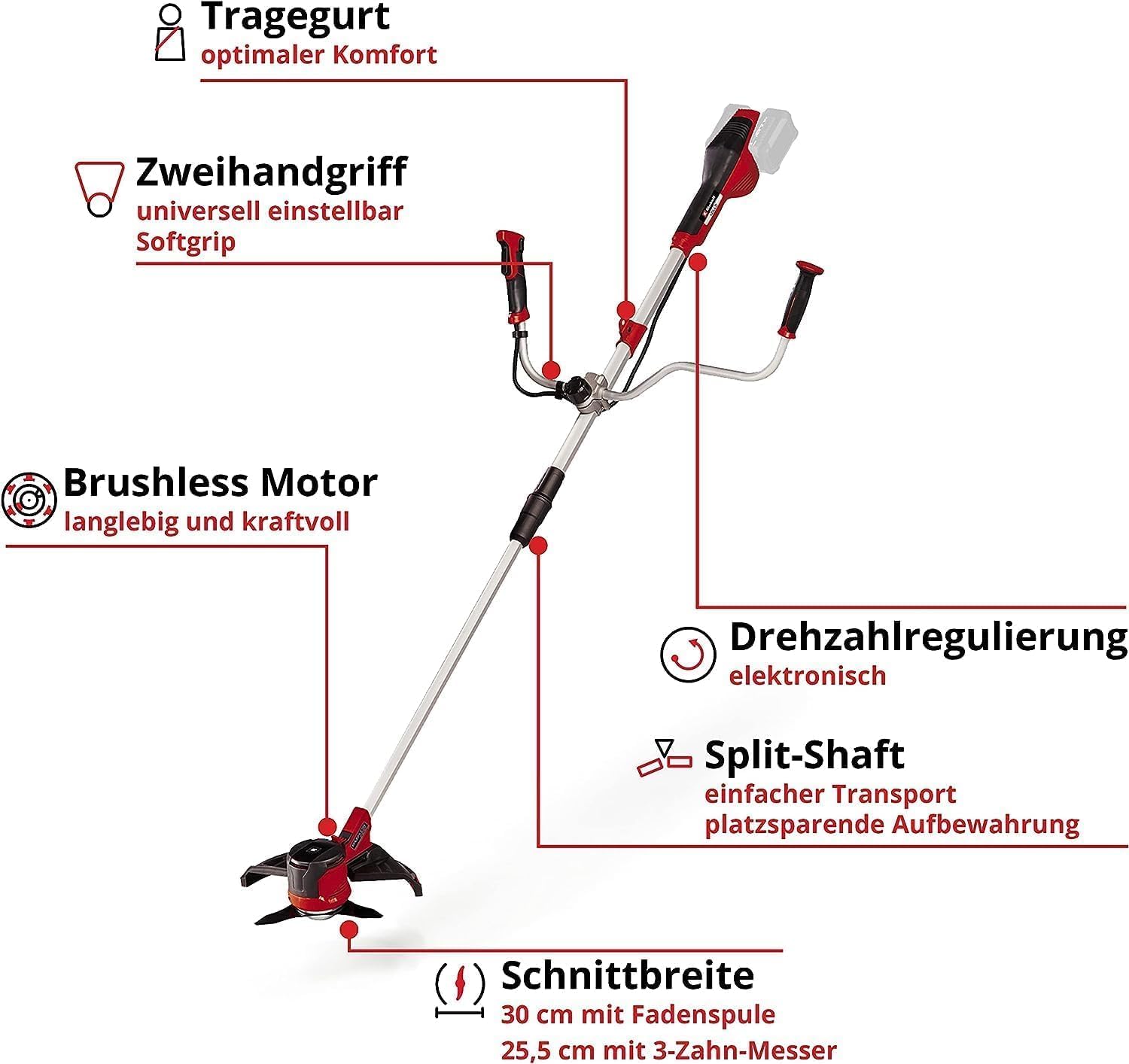 Einhell Akku-Sense Agillo 36/255 BL Power X-Change (Li-Ion, 2 x 18 V, Brushless Front-Motor, elektronische Drehzahlregulierung, Zweihandgriff, Split Shaft, ohne Akku und Ladegerät) – Bild 4