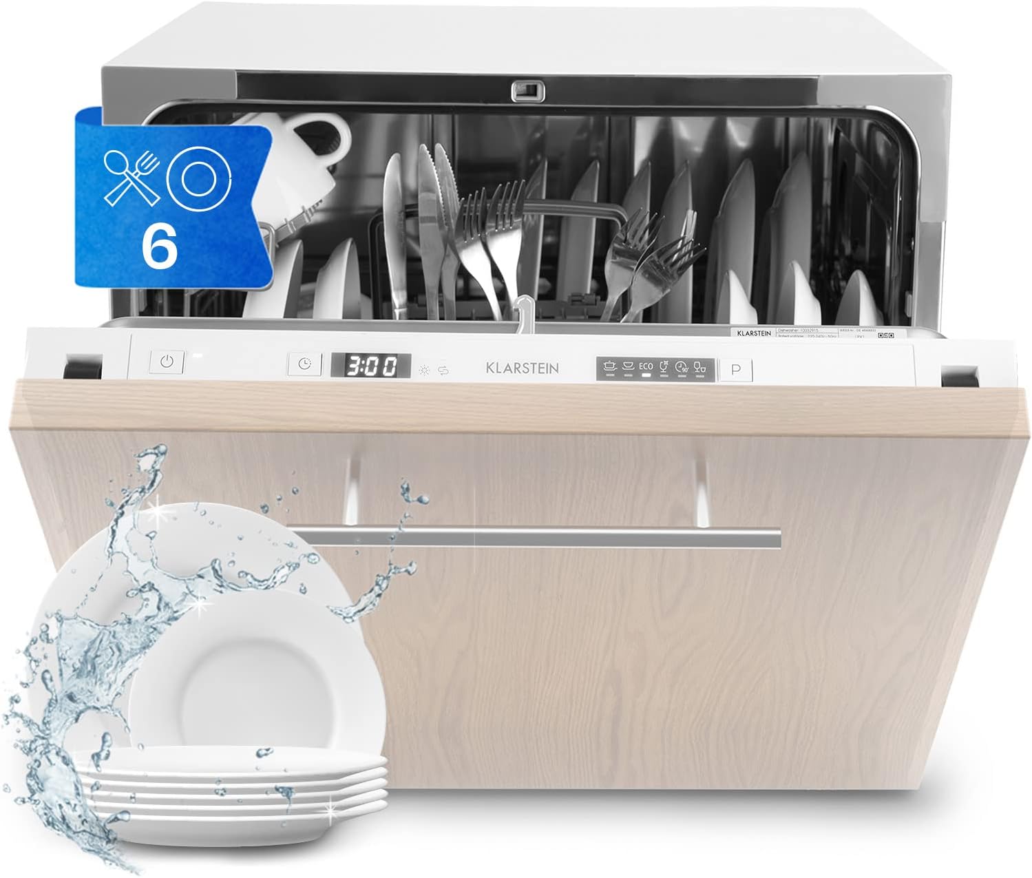 Klarstein ia 8 - Spülmaschine, Geschirrspüler, Freistehend, Teilintegriert, F, 55 cm breit, 8 Maßgedecke, 6 Programme, Aquastop, silber – Bild 15
