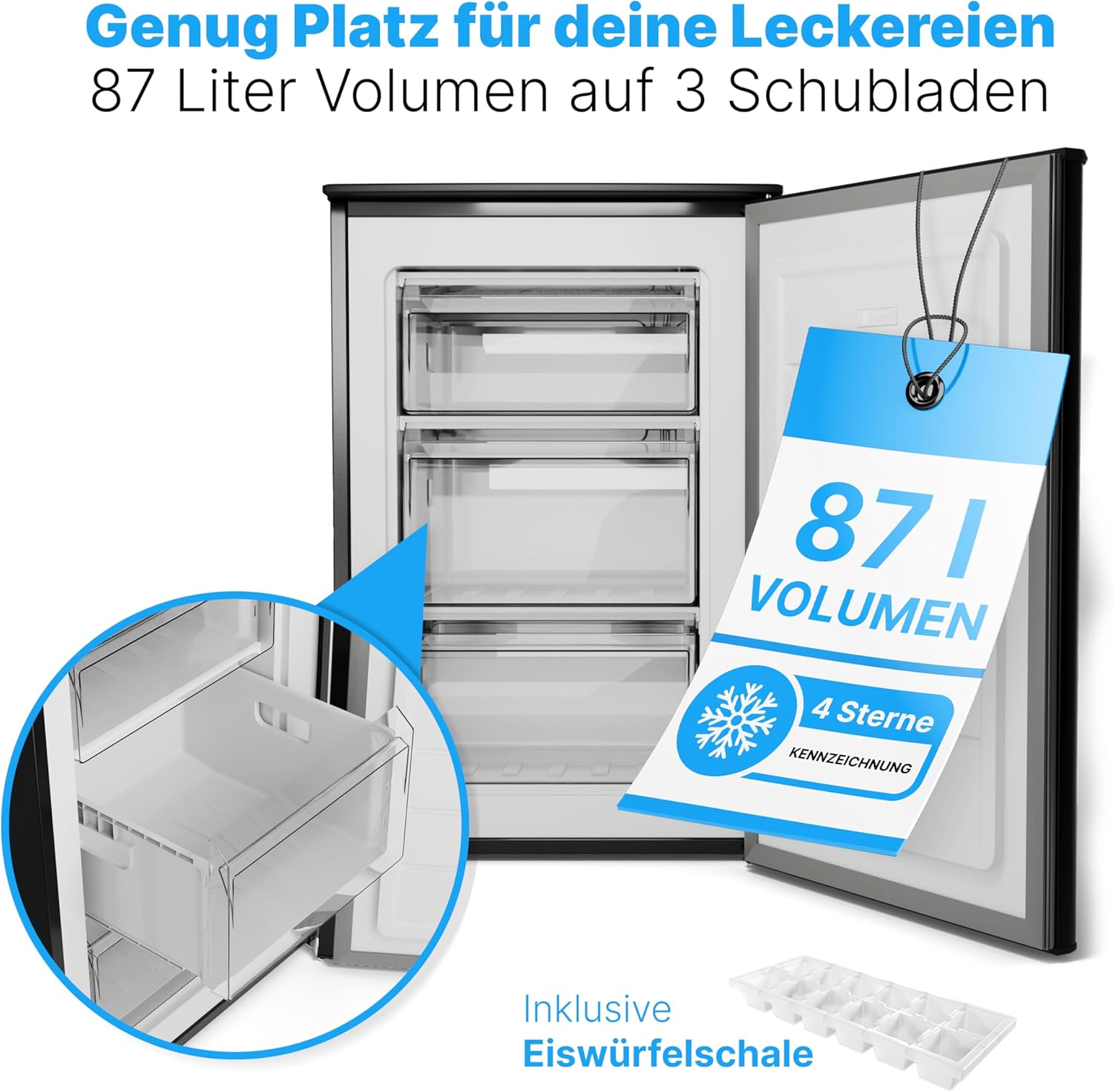 Bomann® Gefrierschrank 87L | Gefrierschrank klein mit Temperaturbereich ≤ -18°C | 3 Schubladen | Tiefkühlschrank mit wechselbarem Türanschlag | Freezer Tiefkühlschrank klein GS 7253 weiß – Bild 3