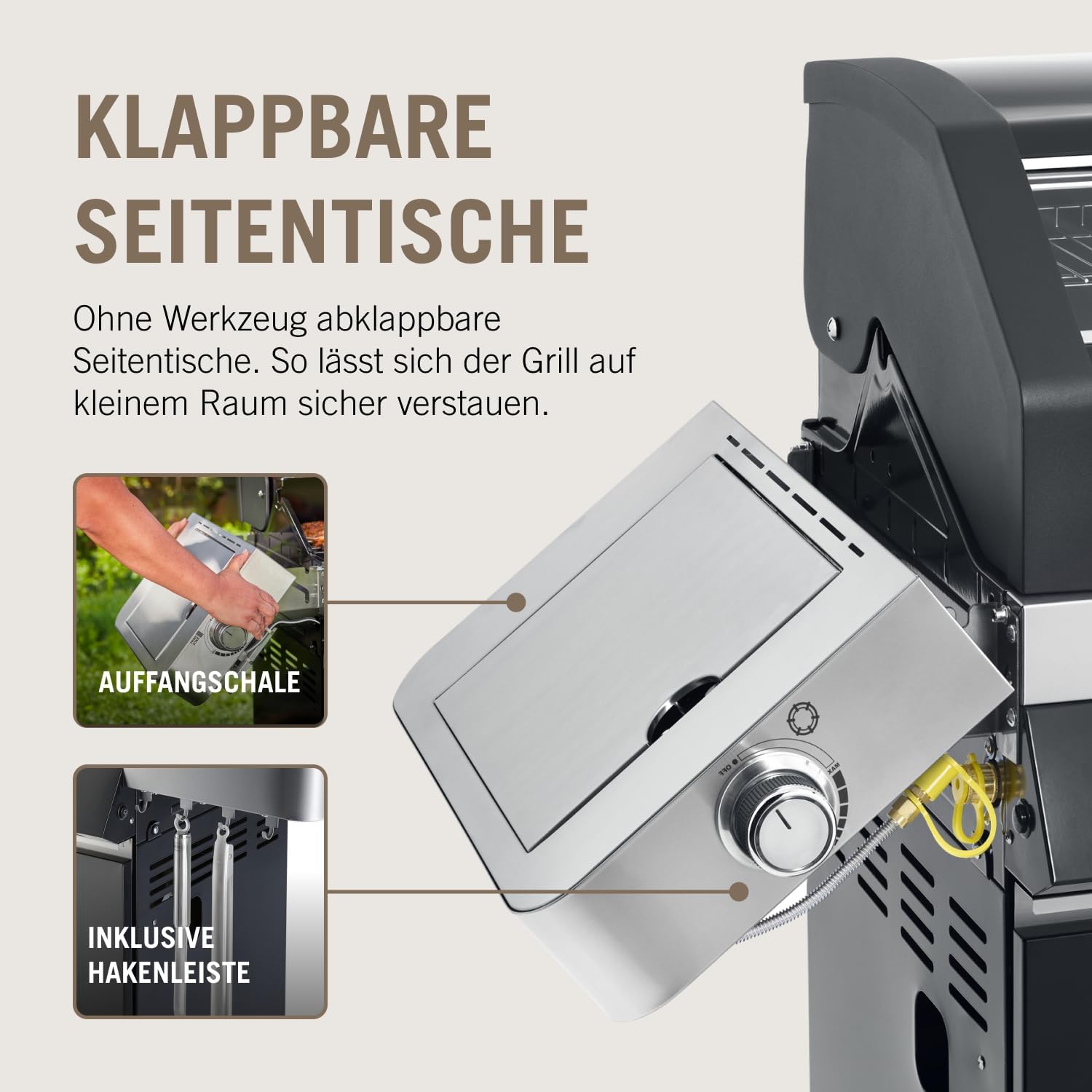 RÖSLE Elektrogrill BBQ-Portable Videro E2-P, tragbarer Tischgrill mit 2 Brennern, Warmhalterost und Deckel mit Glaseinsatz, pulverbeschichteter Stahl, schwarz/silbern – Bild 27
