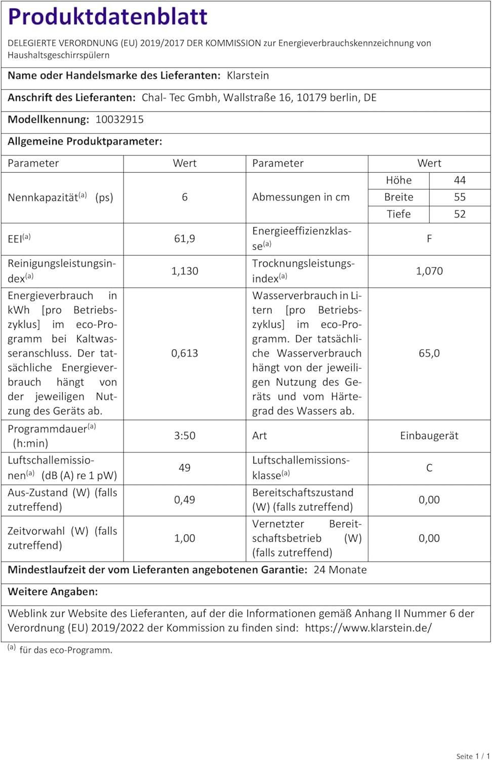 Klarstein ia 8 - Spülmaschine, Geschirrspüler, Freistehend, Teilintegriert, F, 55 cm breit, 8 Maßgedecke, 6 Programme, Aquastop, silber – Bild 45