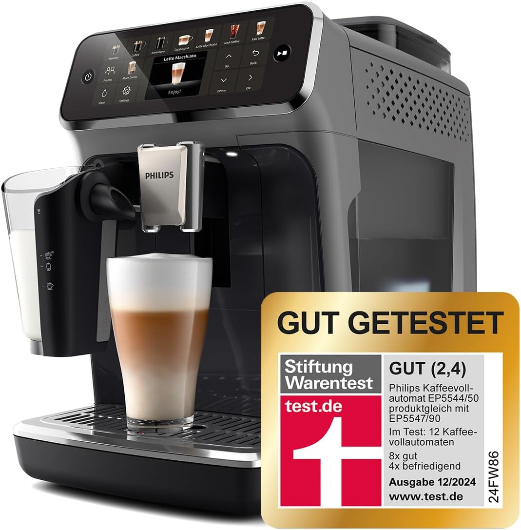 Philips Serie 5500 Kaffeevollautomat – LatteGo Milchsystem, 20 heiße und kalte Kaffeespezialitäten, 40% leiser mit SilentBrew, QuickStart, Grau (EP5544/50) – Bild 11