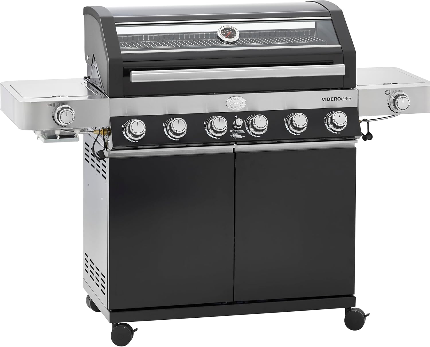 RÖSLE Elektrogrill BBQ-Portable Videro E2-P, tragbarer Tischgrill mit 2 Brennern, Warmhalterost und Deckel mit Glaseinsatz, pulverbeschichteter Stahl, schwarz/silbern – Bild 21