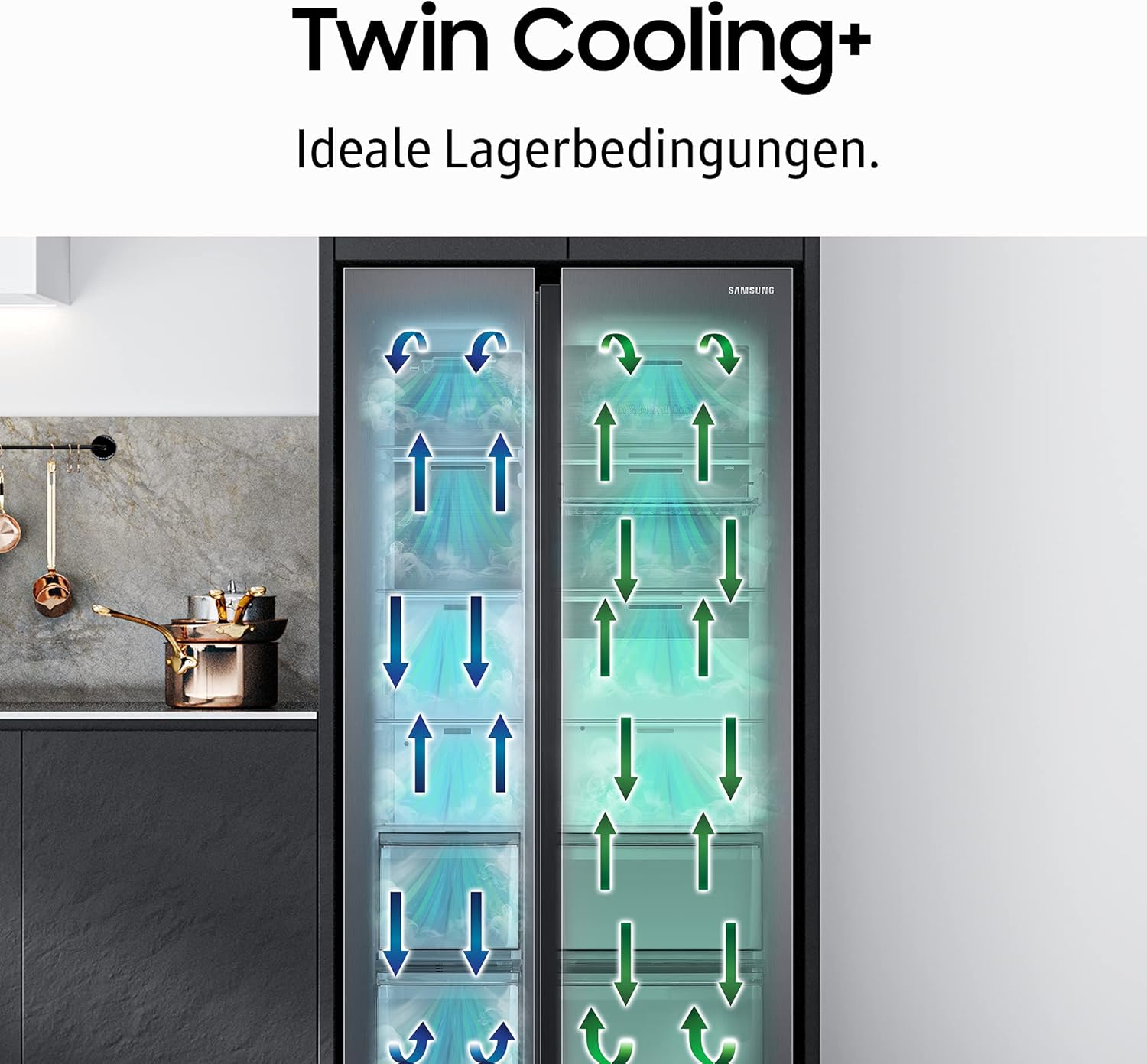 Samsung Side-by-Side-Kühlschrank mit Gefrierfach, 178 cm, 635 l, AI Energy Mode, Wasser- und Eisspender, No Frost+, Premium Black Steel, RS6GA854CB1/EG – Bild 15