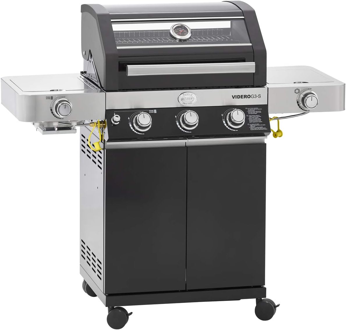RÖSLE Elektrogrill BBQ-Portable Videro E2-P, tragbarer Tischgrill mit 2 Brennern, Warmhalterost und Deckel mit Glaseinsatz, pulverbeschichteter Stahl, schwarz/silbern – Bild 3
