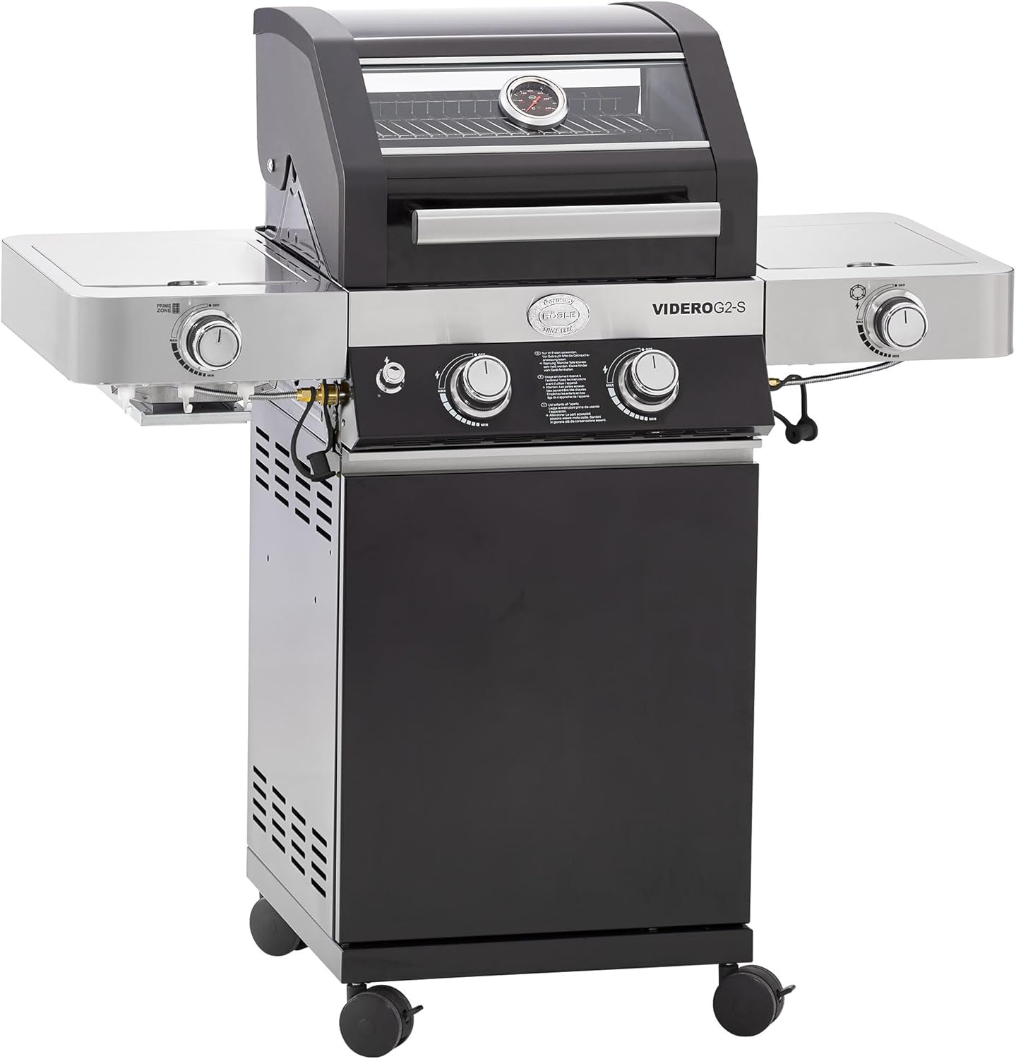 RÖSLE Elektrogrill BBQ-Portable Videro E2-P, tragbarer Tischgrill mit 2 Brennern, Warmhalterost und Deckel mit Glaseinsatz, pulverbeschichteter Stahl, schwarz/silbern – Bild 19