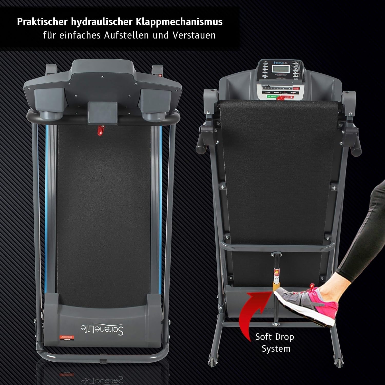SereneLife Laufband für zuhause - Walking Pad klappbar, Running pad, mit LED-Anzeige,Treadmill for Home, Bluetooth App Sync, Digital Fitness, Walkpad mit Steigung, bis zu 10km/h – Bild 7
