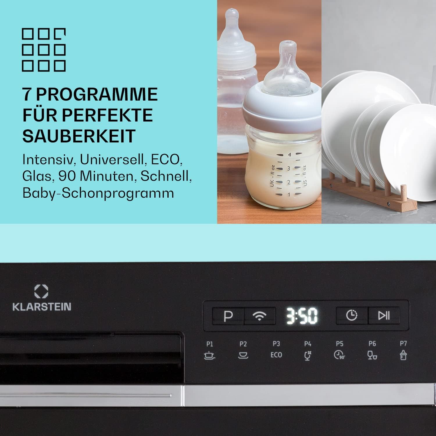 Klarstein ia 8 - Spülmaschine, Geschirrspüler, Freistehend, Teilintegriert, F, 55 cm breit, 8 Maßgedecke, 6 Programme, Aquastop, silber – Bild 61