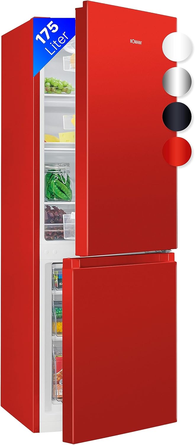 Bomann® Kühlschrank mit Gefrierfach 143cm hoch | Kühl Gefrierkombination 175L mit 3 Ablagen & 3 Schubladen | Türanschlag wechselbar | leise Kühlgefrierkombi 39db | Kühlschrank KG 320.2 inox – Bild 2