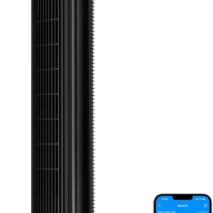 GoveeLife 27 dB leiser Ventilator, 12 Geschwindigkeiten bis zu 8 m/s, 5 Modi, 24-Stunden-Timer, intelligenter Turmventilator mit 150°-Oszillation, APP- und Sprachsteuerung für Zuhause, schwarz