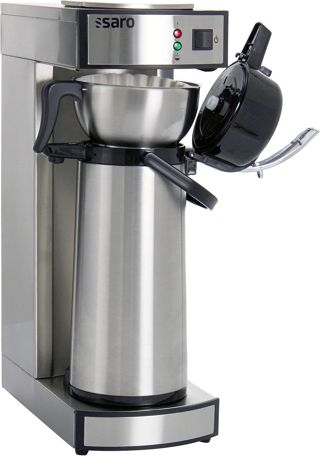 Saro Thermo Kaffeemaschine mit Korbfilter und Thermoskanne Industriekaffeemaschine mit Pumpkanne (2,2 Liter, ca. 10 Tassen Kaffee, Brüh- & Warmhaltefunktion), silber – Bild 3