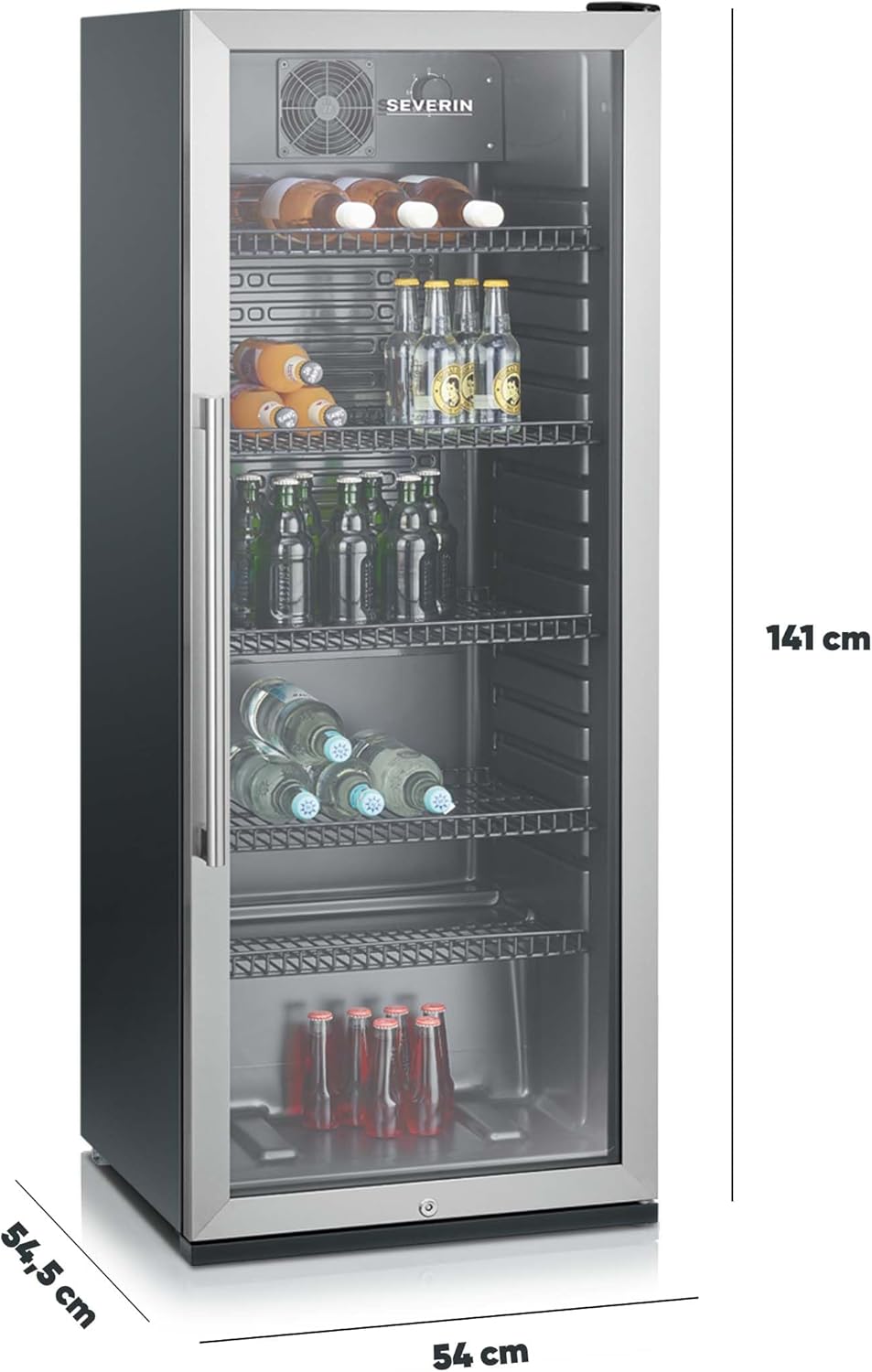 SEVERIN Flaschenkühlschrank, mit integriertem Schloss und integrierter LED-Beleuchtung, 118 L Nutzinhalt, schwarz/silber, FSK 8840 – Bild 5