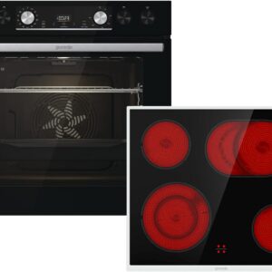 Gorenje Einbauherd-Set Heißluft Inox Set 4 mit Glaskeramik-Kochfeld / 77 Liter / ExtraSteam / GentleClose & Open / EcoClean / AirFry / PizzaMode / PerfectGrill / Teleskopauszüge / Inox-Look