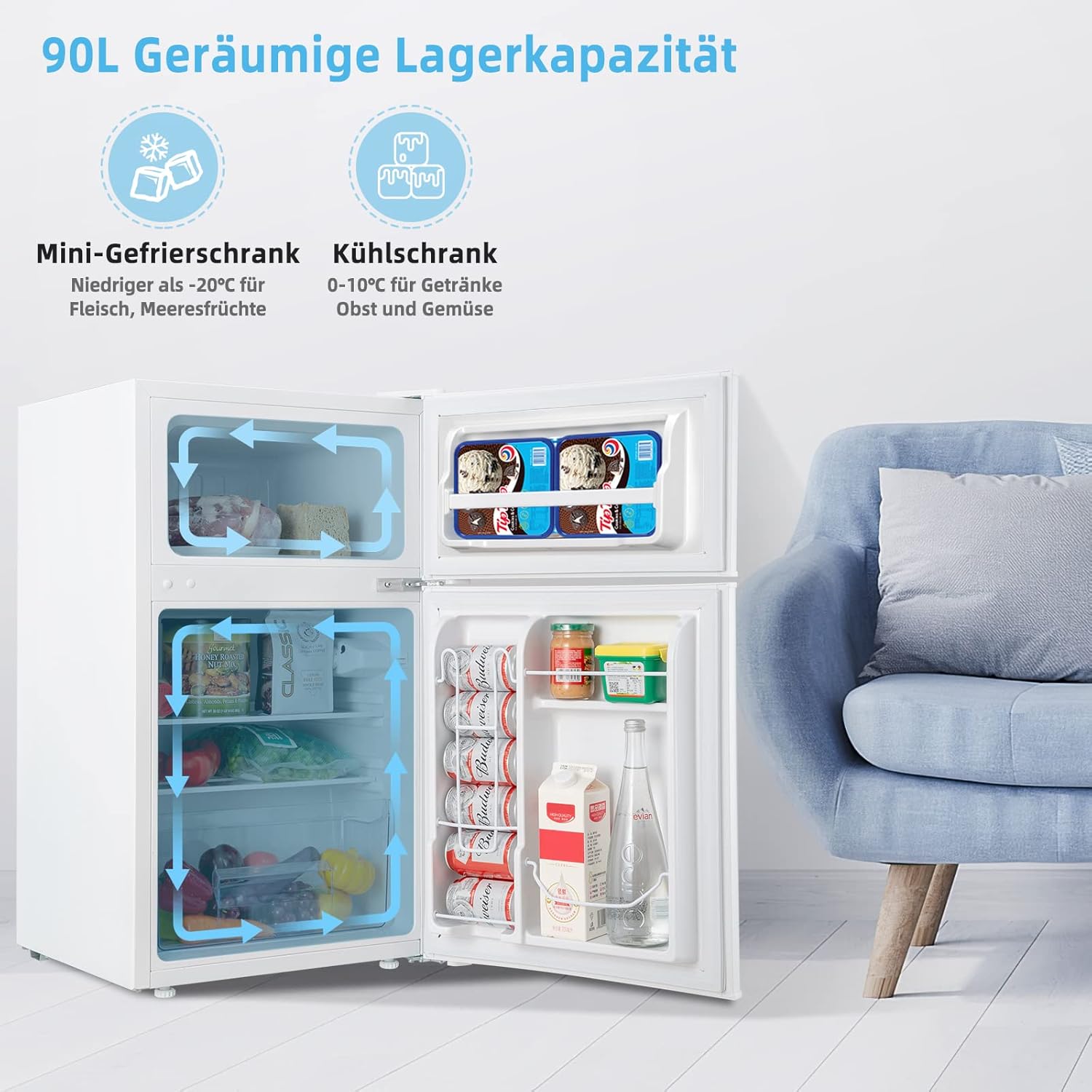 COSTWAY 90L Kühlschrank mit 27L Gefrierfach Kühl-Gefrier-Kombination Standkühlschrank Gefrierschrank mini Kühlschrank (weiß) – Bild 13