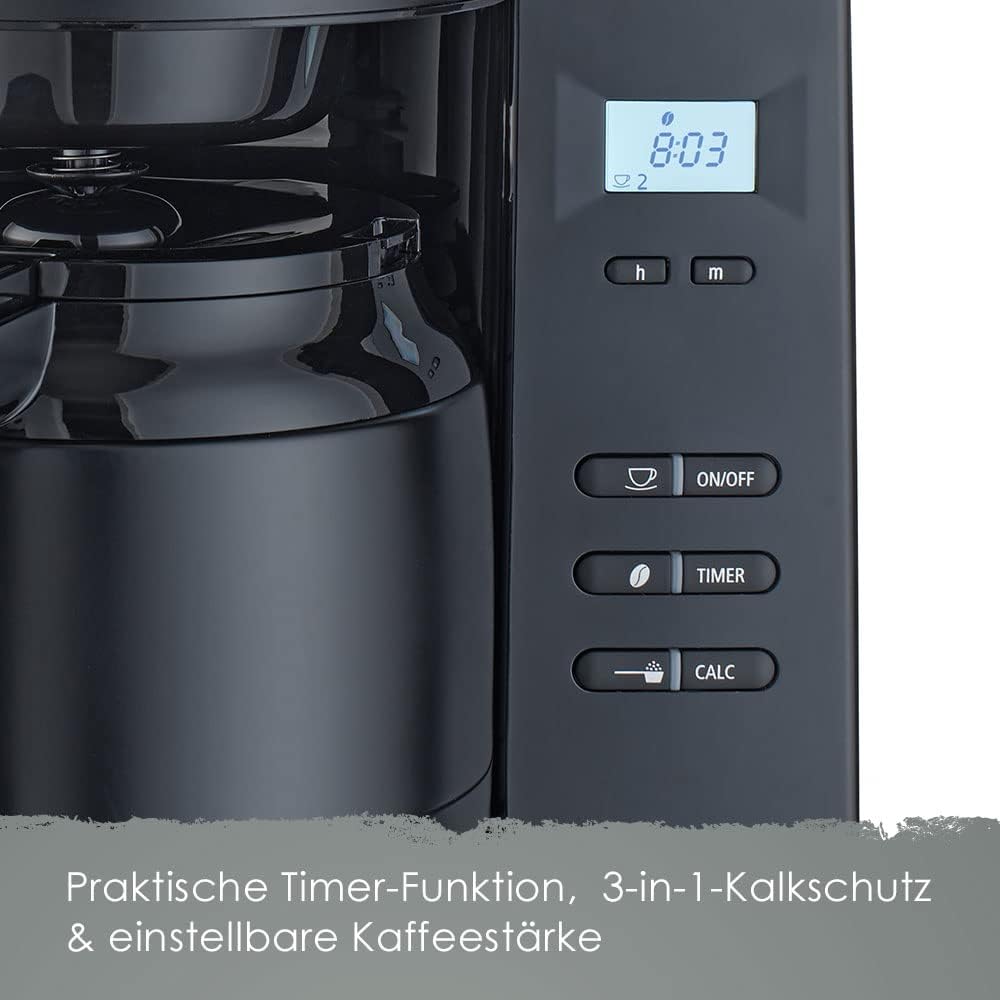 Melitta AromaFresh - Filterkaffeemaschine - mit Glaskanne - integriertes Mahlwerk - Timer Funktion - 10 Tassen - Pure Black – Bild 23