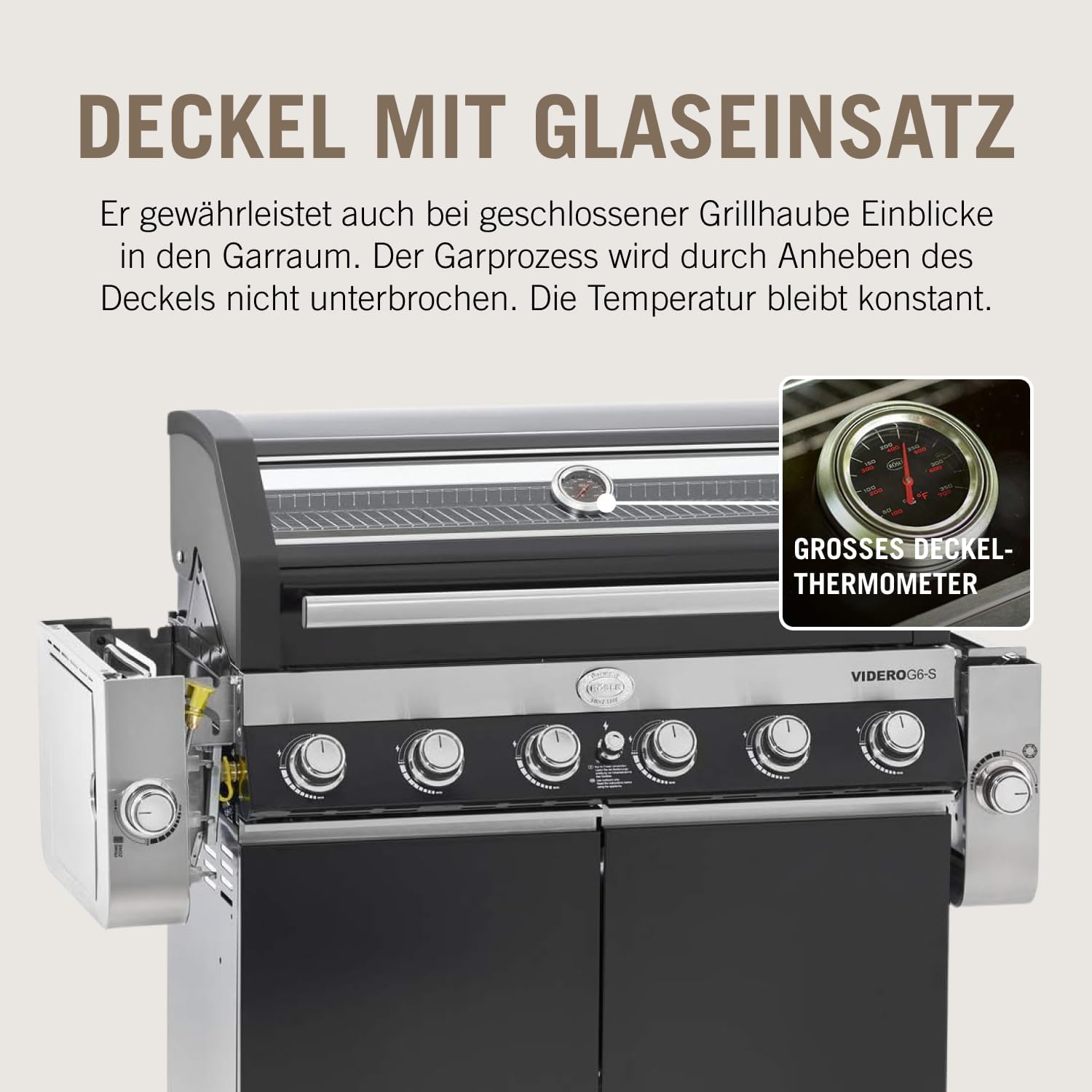 RÖSLE Elektrogrill BBQ-Portable Videro E2-P, tragbarer Tischgrill mit 2 Brennern, Warmhalterost und Deckel mit Glaseinsatz, pulverbeschichteter Stahl, schwarz/silbern – Bild 66