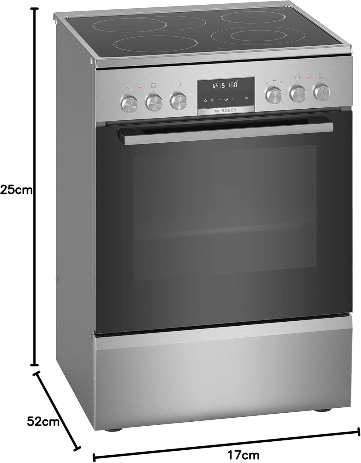 Bosch HKR39C250 Serie 4 Elektro-Standherd, 60 cm breit, EcoClean Direct Reinigungshilfe, 3D Heißluft Backen auf 3 Ebenen, LED-Display-Steuerung, erweiterbare Kochzone für großes Kochgeschirr – Bild 20
