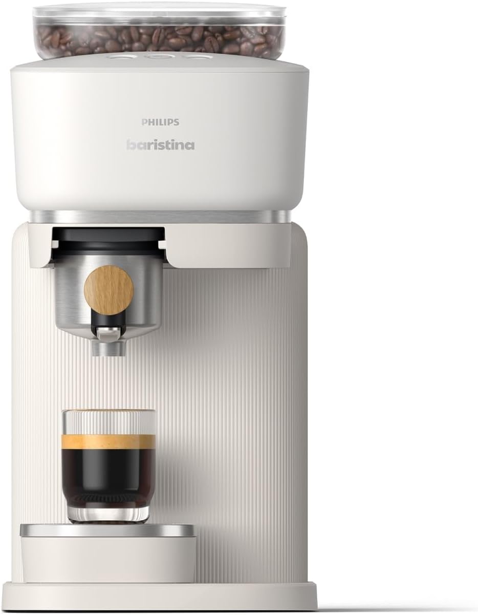 Philips Baristina Espressomaschine - Real Espresso- made simple. Kompakte Kaffeemaschine- Naturweiß mit weißem Siebträger- 16-bar-Pumpendruck- automatisches Mahlwerk- Cafe Crema (BAR300/00) – Bild 9