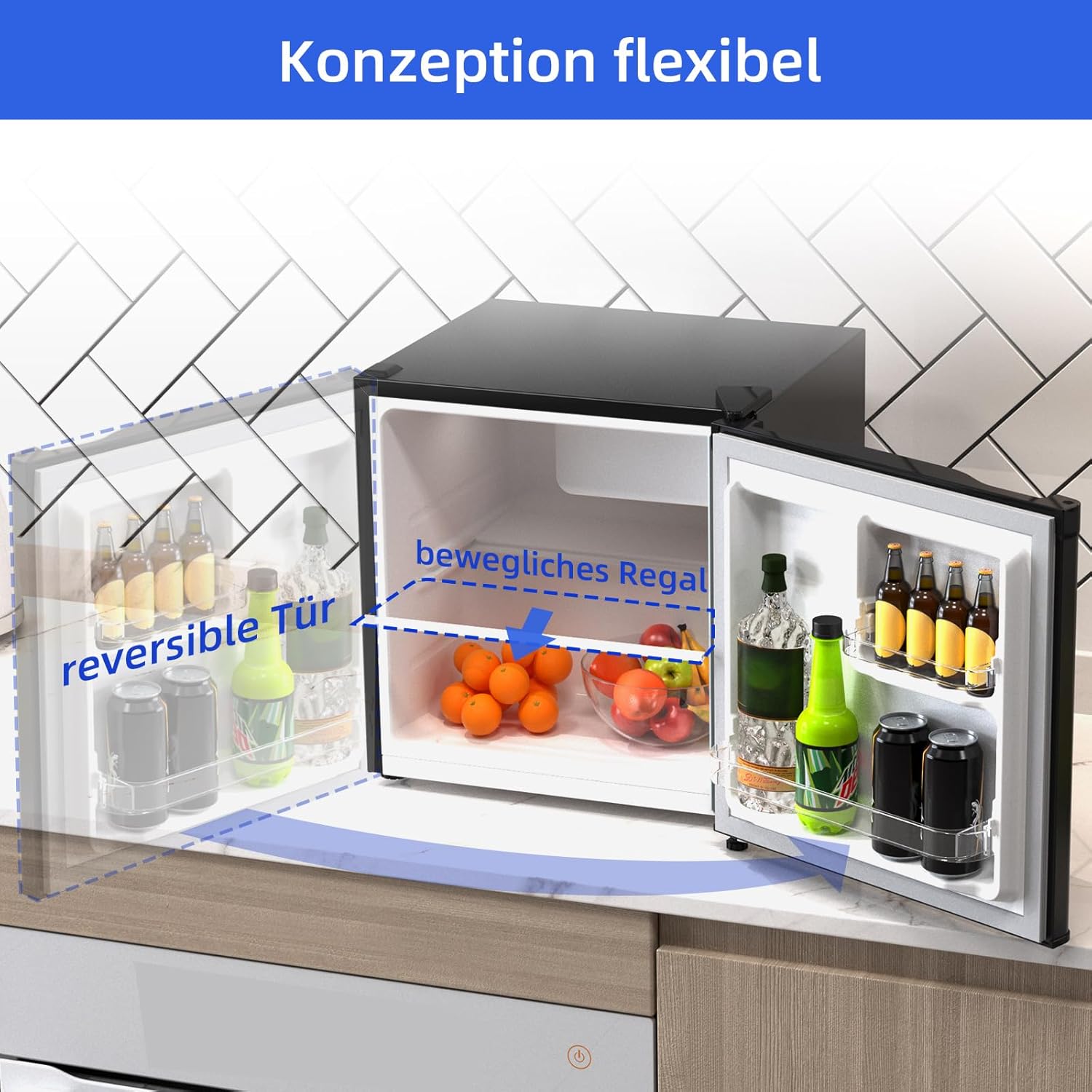 CHIQ Mini Bar Fridge 46 L, Mini Fridge, 49.6 x 47.4 x 44.7 cm (H x W x D), E Energy Consumption 80 kWh per Year, Very Quiet 39 dB – Bild 32