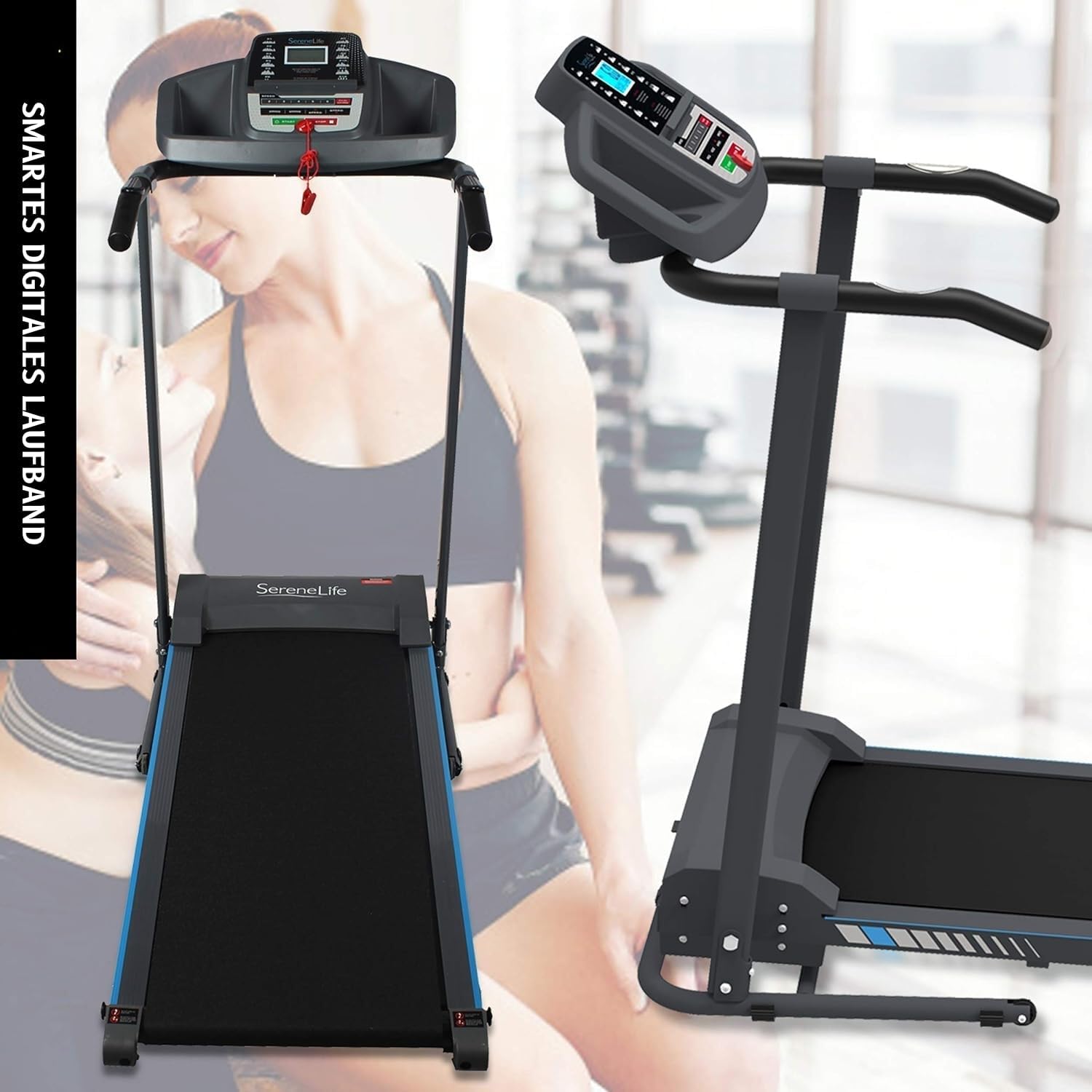 SereneLife Laufband für zuhause - Walking Pad klappbar, Running pad, mit LED-Anzeige,Treadmill for Home, Bluetooth App Sync, Digital Fitness, Walkpad mit Steigung, bis zu 10km/h – Bild 9