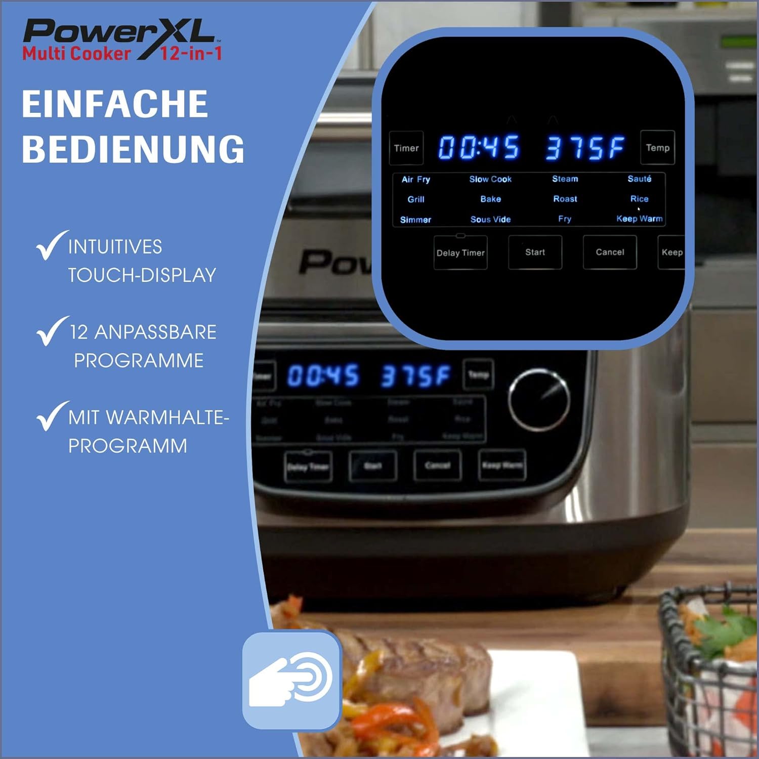 PowerXL MultiCooker - 12 in 1 Multikocher mit Warmhaltefunktion - Heißluftfritteuse, Backofen, Bratpfanne, Reiskocher uvm. - 5,7 Liter Fassungsvermögen - 12 Kochprogramme - Airfryer - Kaloriensparend – Bild 11