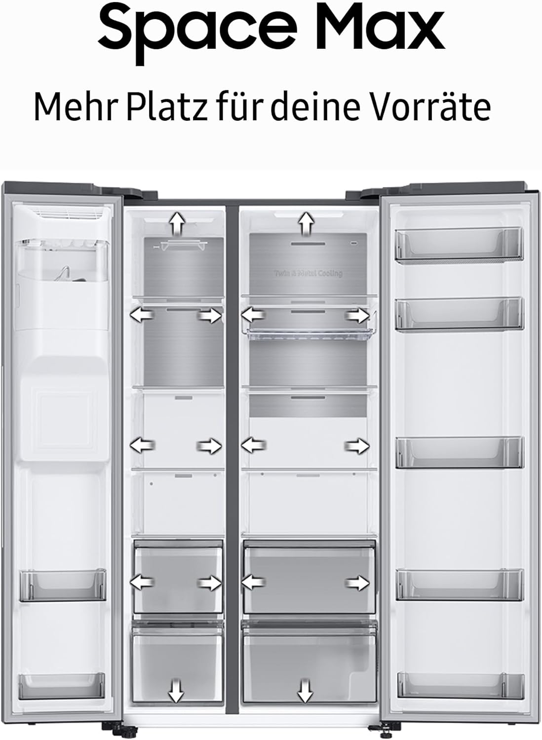 Samsung Side-by-Side-Kühlschrank mit Gefrierfach, 178 cm, 635 l, AI Energy Mode, Wasser- und Eisspender, No Frost+, Premium Black Steel, RS6GA854CB1/EG – Bild 14