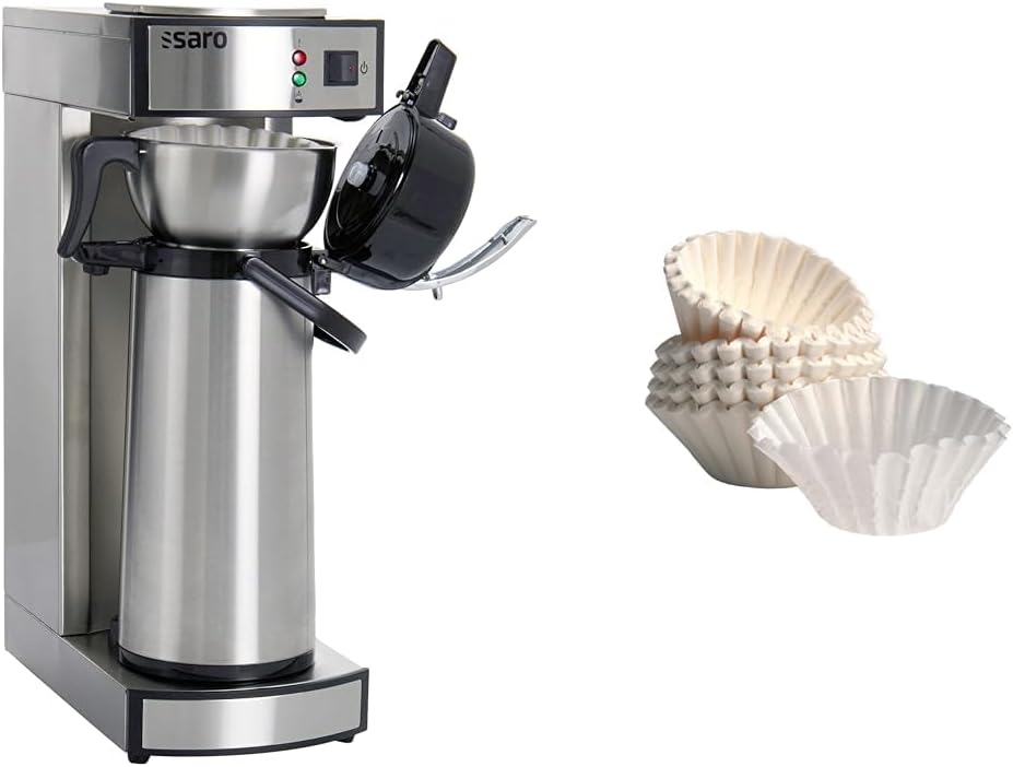 Saro Thermo Kaffeemaschine mit Korbfilter und Thermoskanne Industriekaffeemaschine mit Pumpkanne (2,2 Liter, ca. 10 Tassen Kaffee, Brüh- & Warmhaltefunktion), silber – Bild 16