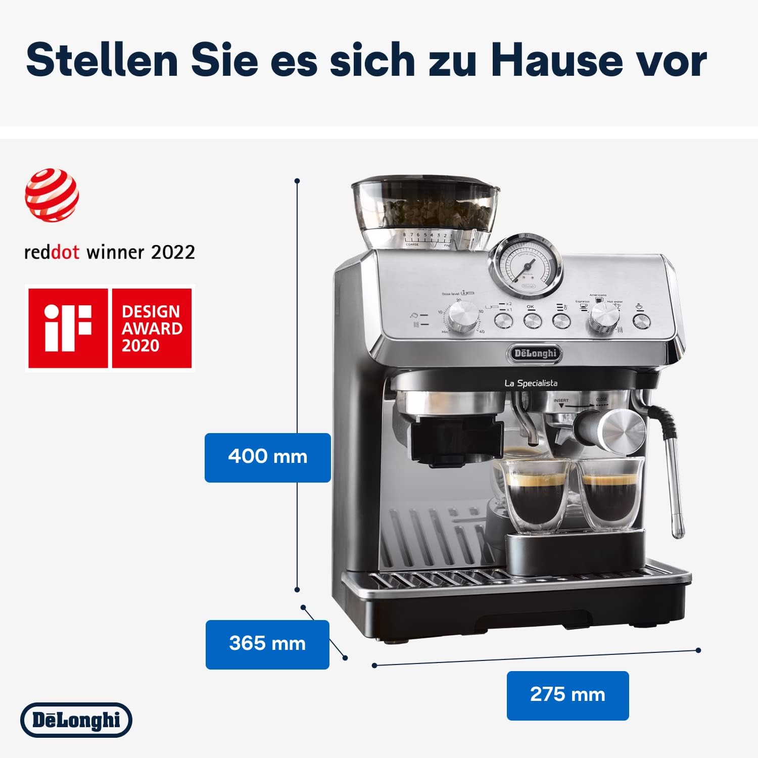 De'Longhi La Specialista Arte EC9155.MB Siebtrgermaschine, Espressomaschine mit Mahlwerk, 8 Mahlgrade, 15 Bar, 3 Temperaturen, Milchschaumdüse, 1300 W, 1,5 l Tank, Edelstahl/Schwarz inkl. Barista-Kit – Bild 10