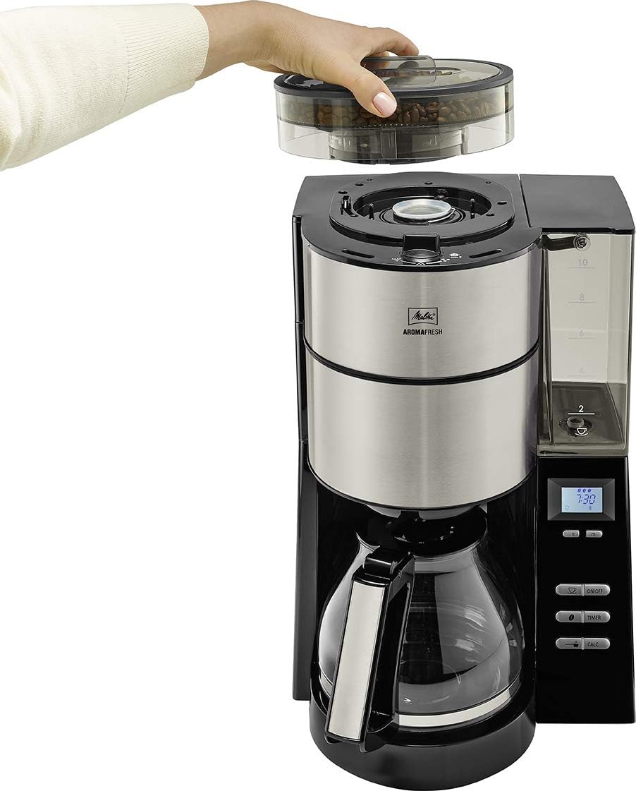 Melitta AromaFresh - Filterkaffeemaschine - mit Glaskanne - integriertes Mahlwerk - Timer Funktion - 10 Tassen - Pure Black – Bild 49