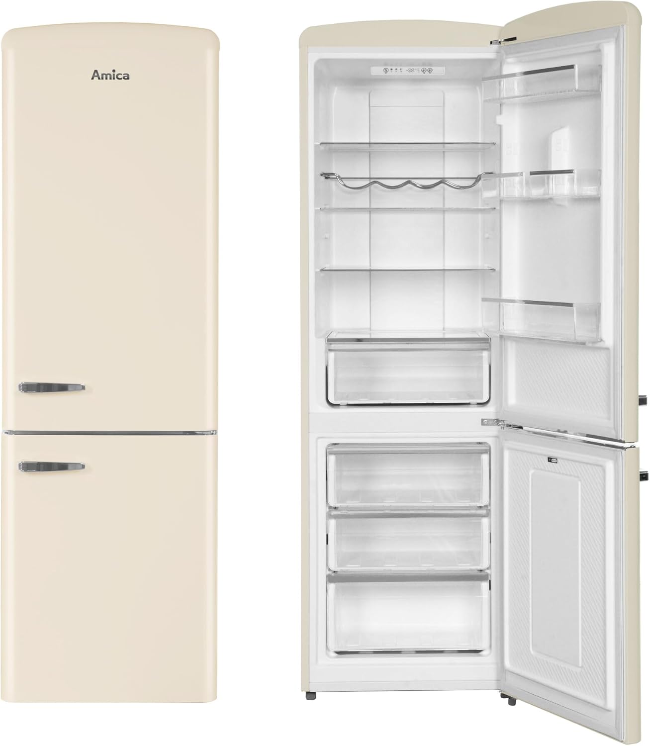 Amica KGCR 387 100 B Retro Kühl-/Gefrierkombination / Coffee Cream (Beige) / 181cm (H) x 55cm (B) x 62cm (T) / Retro-Design / Kühlschrank mit Gefrierfach – Bild 24
