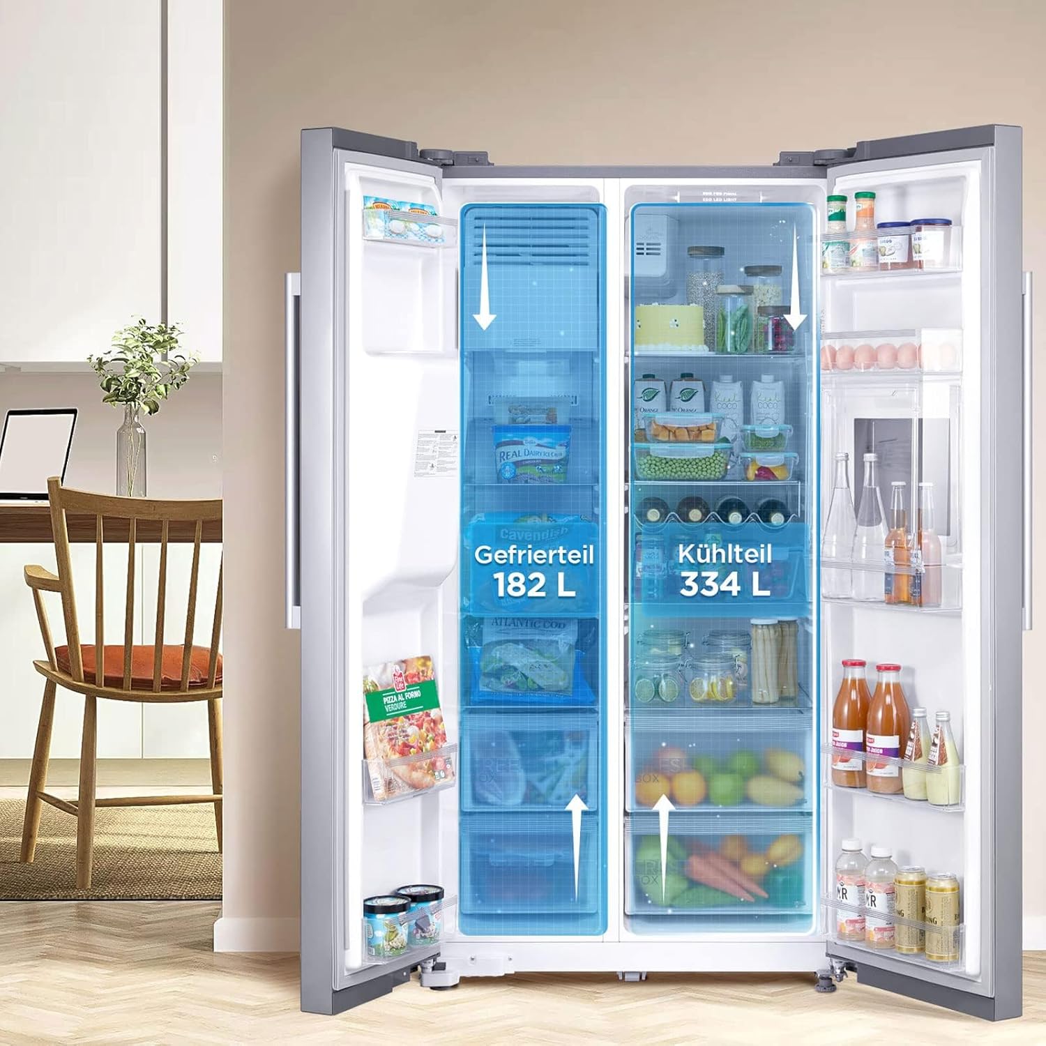 Midea KS-DDX 6.32 WT Side-by-Side Kühl-/Gefrierkombination/ 178,8 cm Hhe/ 254 kWh/Jahr/No Frost/Dual Inverter Compressor/mit 3in1 Wasser-/Eisspender und Wassertank, Dark Inox – Bild 21