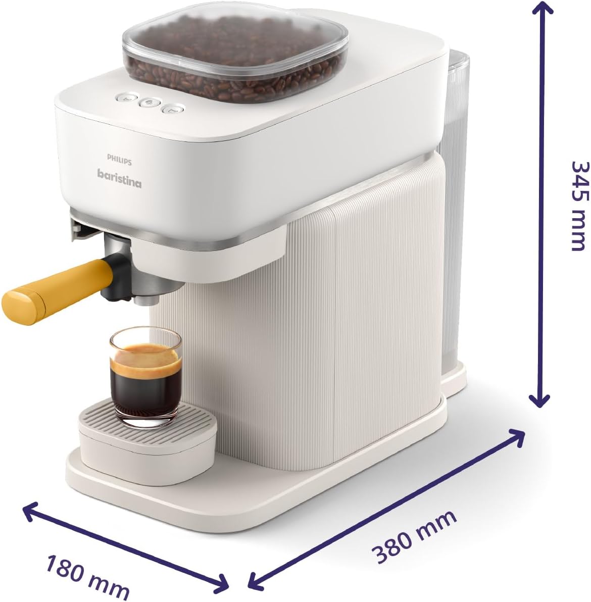 Philips Baristina Espressomaschine - Real Espresso- made simple. Kompakte Kaffeemaschine- Naturweiß mit weißem Siebträger- 16-bar-Pumpendruck- automatisches Mahlwerk- Cafe Crema (BAR300/00) – Bild 28