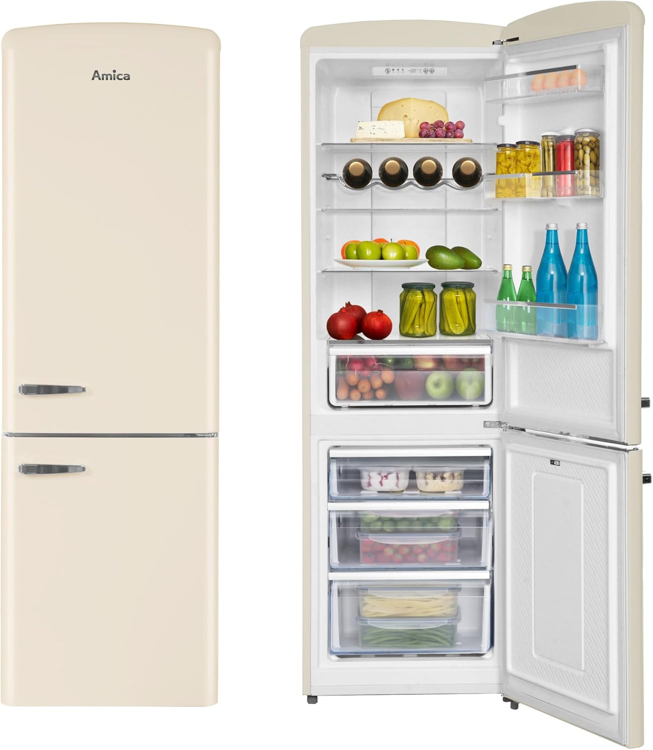 Amica KGCR 387 100 B Retro Kühl-/Gefrierkombination / Coffee Cream (Beige) / 181cm (H) x 55cm (B) x 62cm (T) / Retro-Design / Kühlschrank mit Gefrierfach – Bild 29