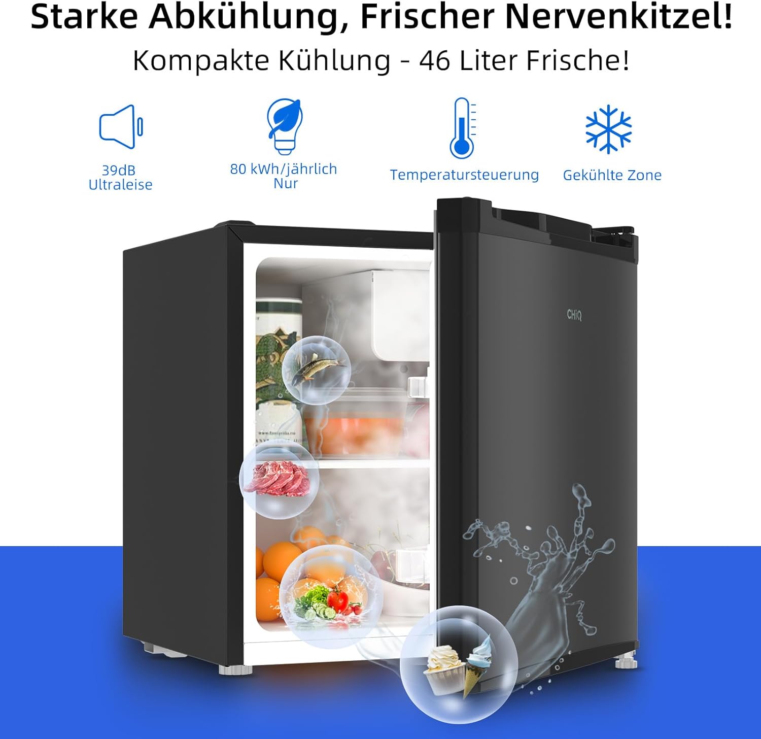 CHIQ Mini Bar Fridge 46 L, Mini Fridge, 49.6 x 47.4 x 44.7 cm (H x W x D), E Energy Consumption 80 kWh per Year, Very Quiet 39 dB – Bild 18