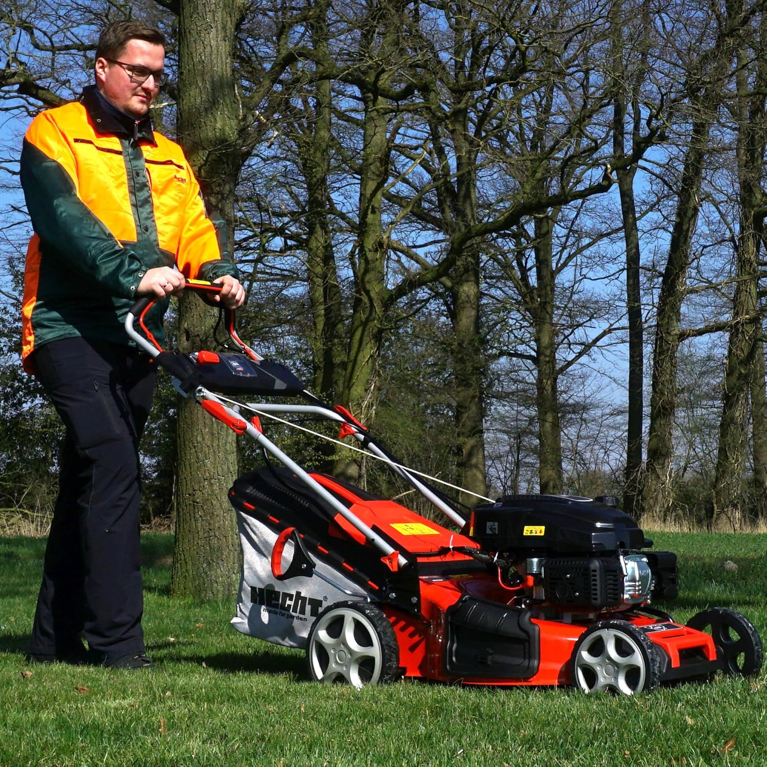 HECHT 5-IN-1 Benzin Rasenmäher – leistungsstarker 4 Takt Eco Motor 4,4 kW (6,0 PS) – Elektrostart – 53 cm Schnittbreite – 75 l Fangkorb – Radantrieb – patentierte Räder – Mulchmäher – Bild 8