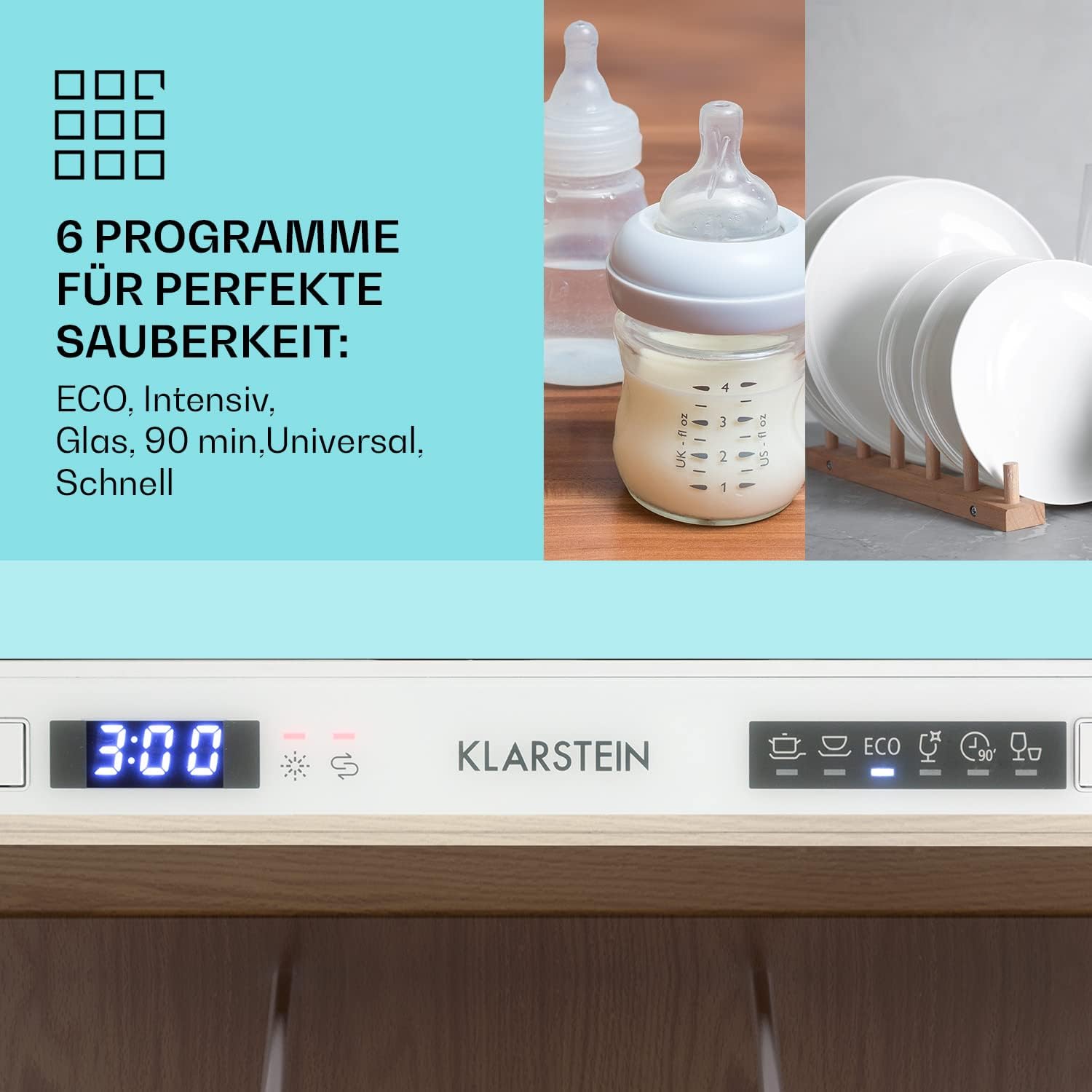 Klarstein ia 8 - Spülmaschine, Geschirrspüler, Freistehend, Teilintegriert, F, 55 cm breit, 8 Maßgedecke, 6 Programme, Aquastop, silber – Bild 40