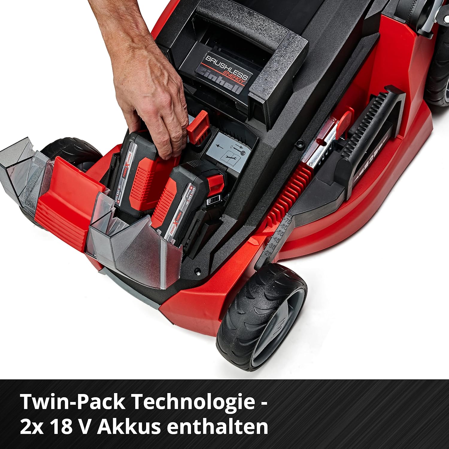 Einhell Akku-Rasenmäher GE-CM 43 Li M Kit Power X-Change (36V, 43 cm Schnittbreite, bis 600 m², Brushless, Mulch-Kit, 63L Fangkorb, 25-75 mm Schnitthöhe, inkl. 2x 4,0Ah + 2x Ladegerät) – Bild 18